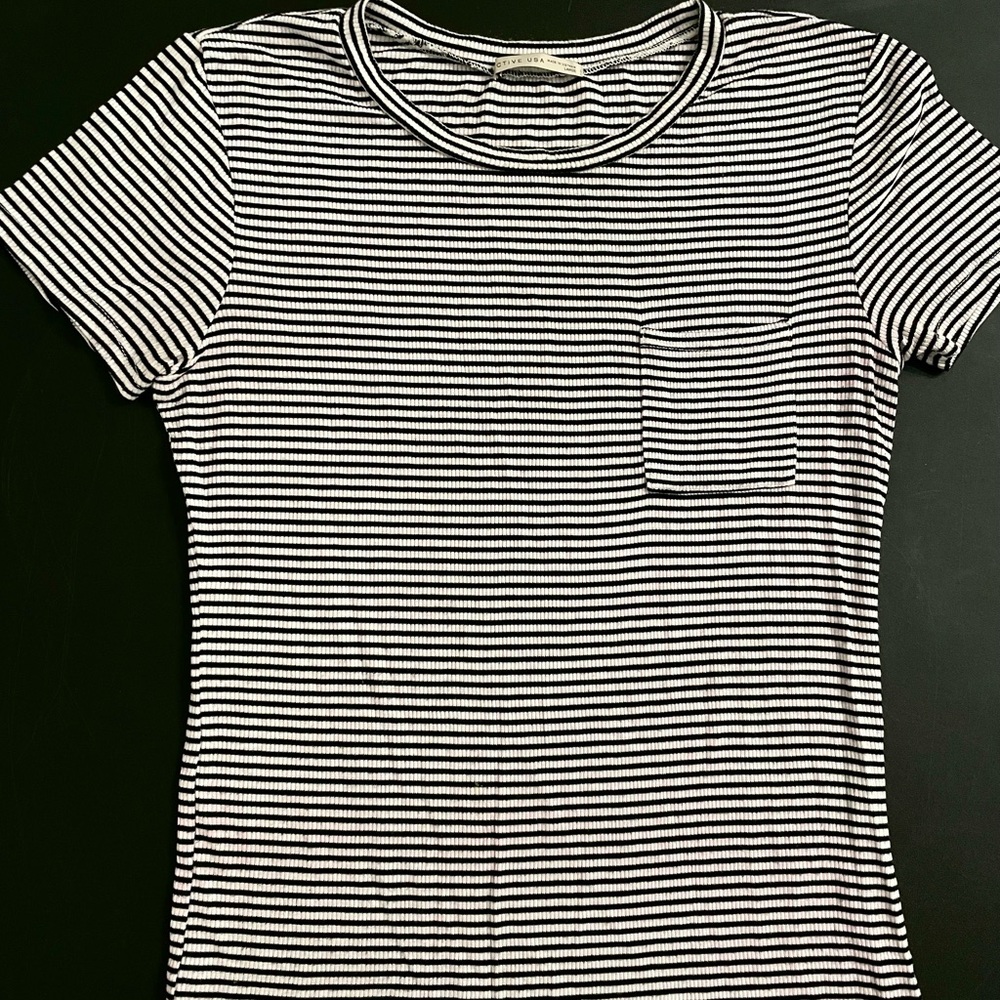 Black and White Striped Fitted Tee